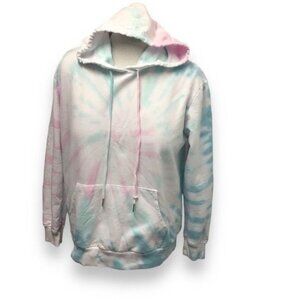No Boundaries Juniors Tie Dye Fleece Pullover Hoodie, White, size L (11-13)